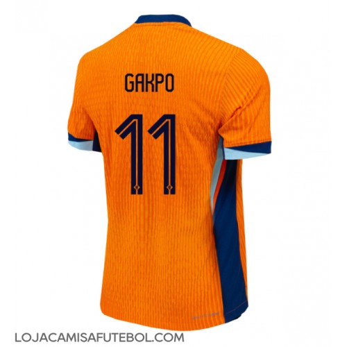 Camisa de Futebol Holanda Cody Gakpo #11 Equipamento Principal Europeu 2024 Manga Curta